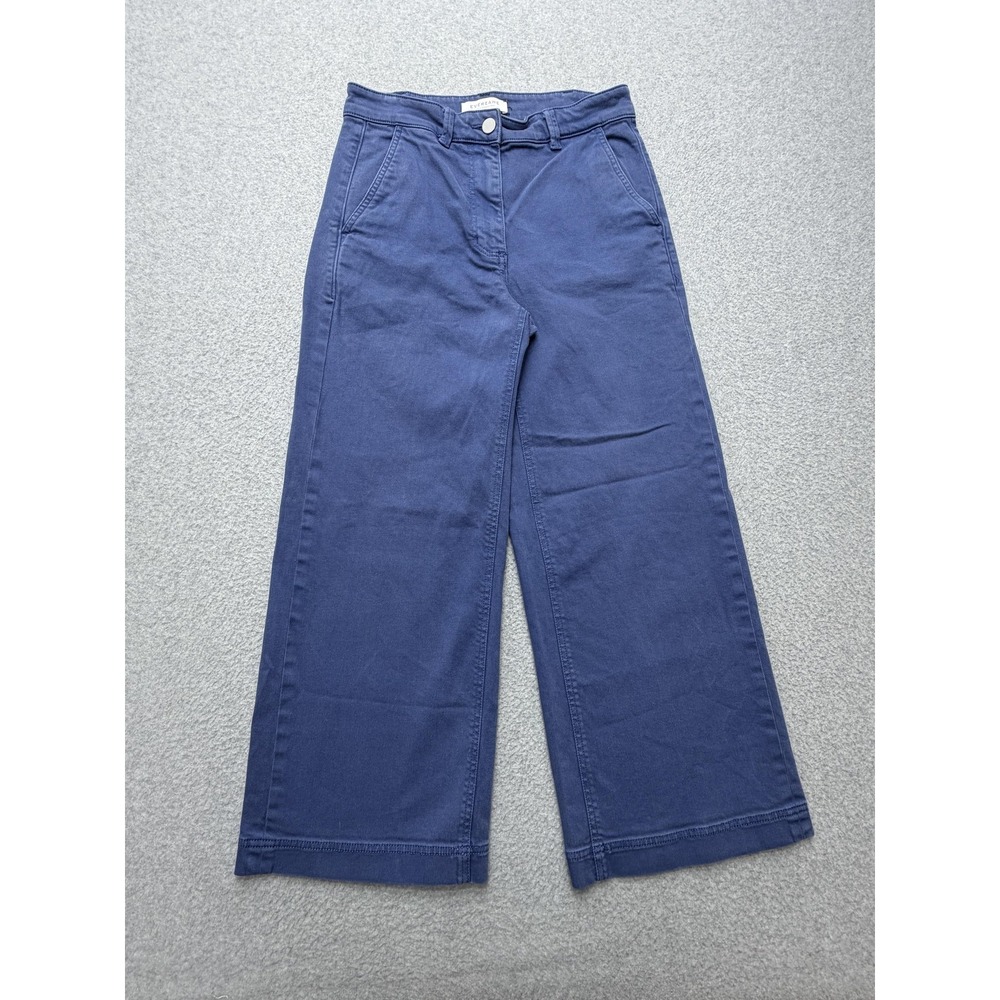 Everlane Pants Womens 2 Blue Wide Leg Cropped Twill Chino Stretch Pockets Casual